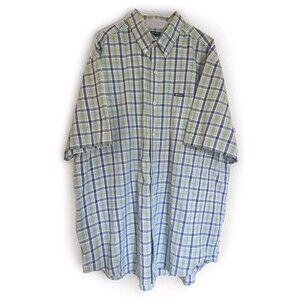 Mens Dress Shirt Chaps 2XT 2X Button Down Light Green Spring Plaid Short Sleeve